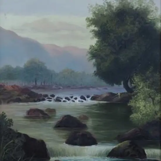 H.W. - Man Fishing in Mountain Stream