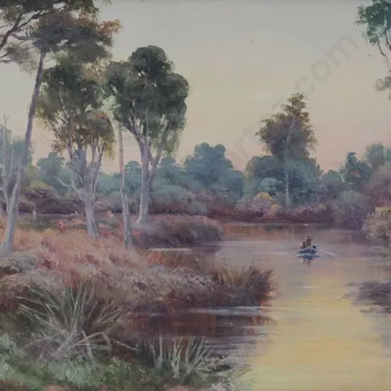 BROOKE SMITH, Frank (1860-1932) - Boaters in Stream and Forest Setting
