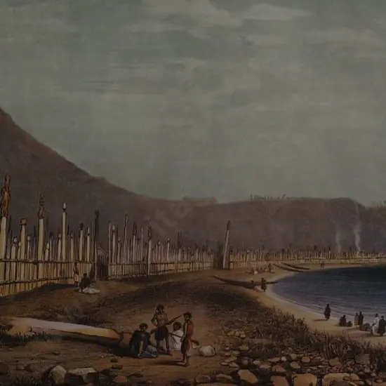 ANGAS, George French (1822-1886) - Te Henheus Old Pah of Waitahanui at Taupo Lake