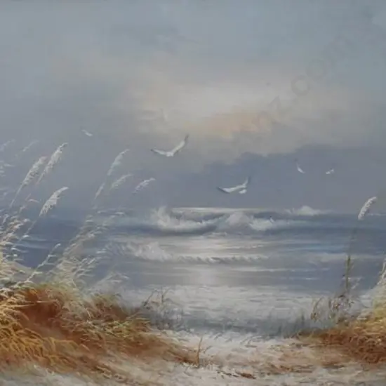 DUNWICK, H - Seascape with Toi Tois and Seagulls