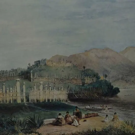 ANGAS, George French (1822-1886) - Motupoi Pa, Lake Rotoaira