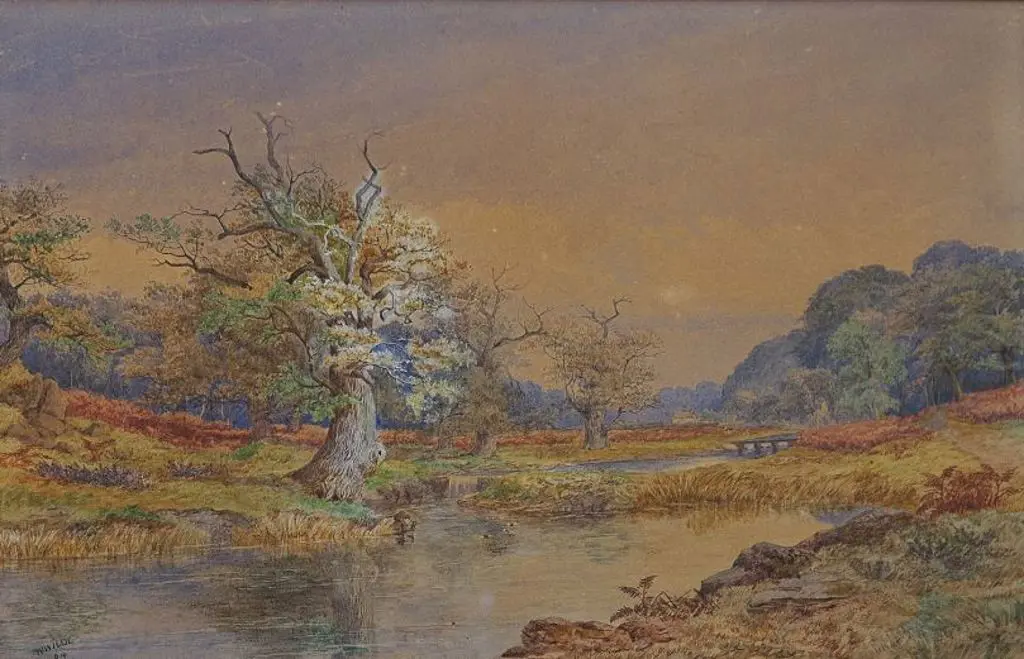 WILDE, William (1826-1901) - Rustic Scene with Tree in Blossom, Pond and Ducks, 1864 Image 1++