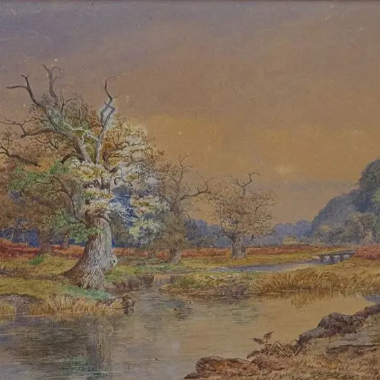WILDE, William (1826-1901) - Rustic Scene with Tree in Blossom, Pond and Ducks, 1864