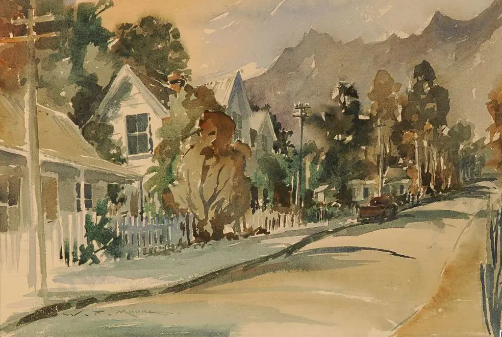 MOORE, William Francis (1934-2020) - Street Scene, Akaroa Image 1++