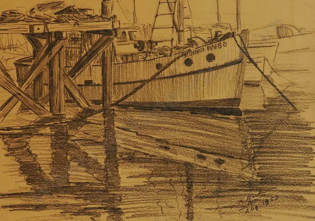 UNKNOWN - Fishing Boat alongside Wharf, 1952 Image 1++