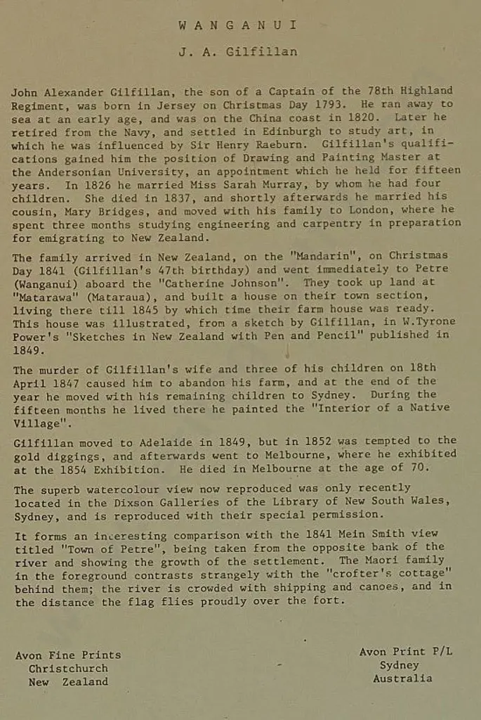 GILFILLAN, John Alexander (1793-1864) - View of Wanganui, 1847 Image 1++