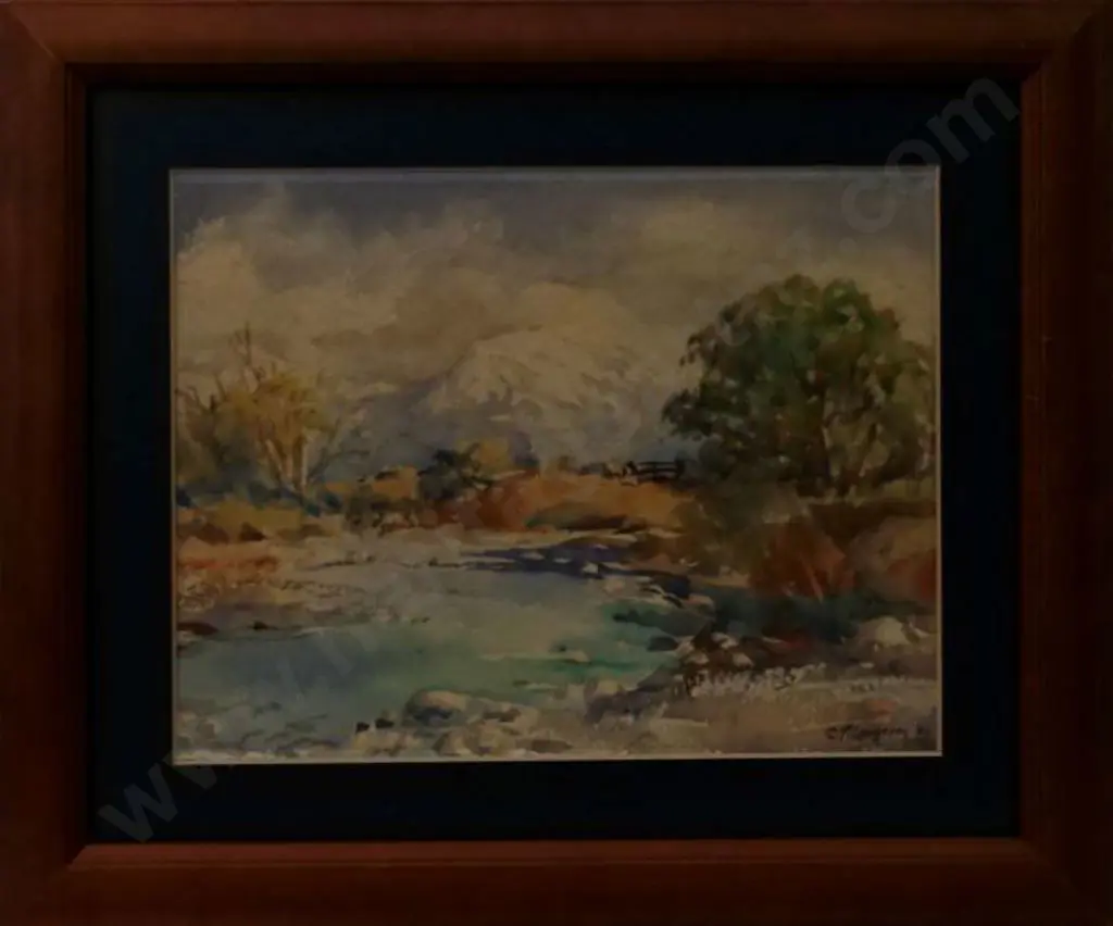 LAUGESEN, Carl Thorwald (1900-1987) - Snow Covered Mountain with Stream Image 1++