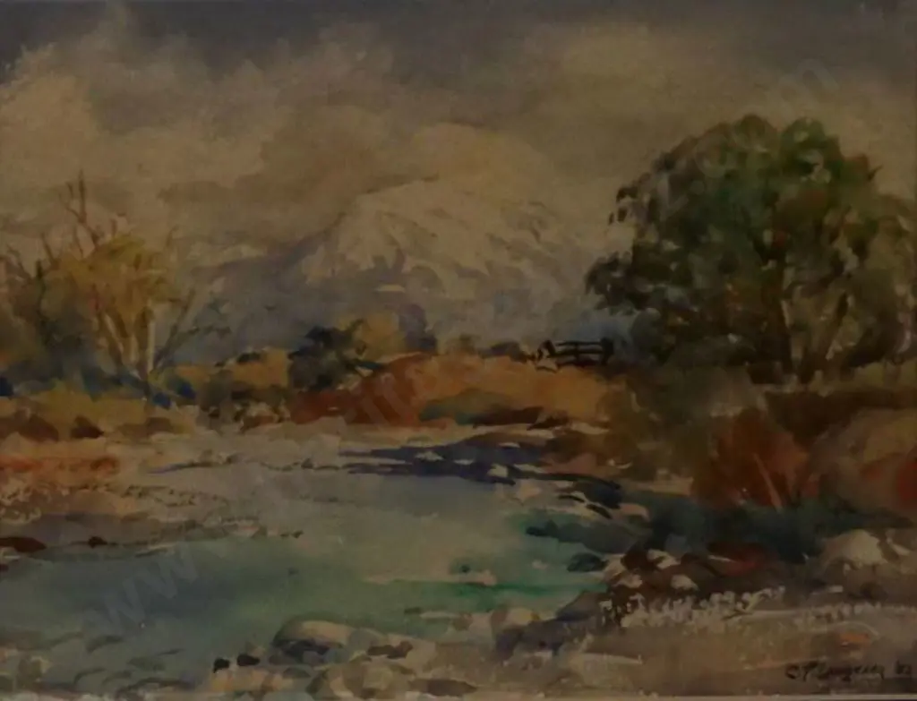 LAUGESEN, Carl Thorwald (1900-1987) - Snow Covered Mountain with Stream Image 1++