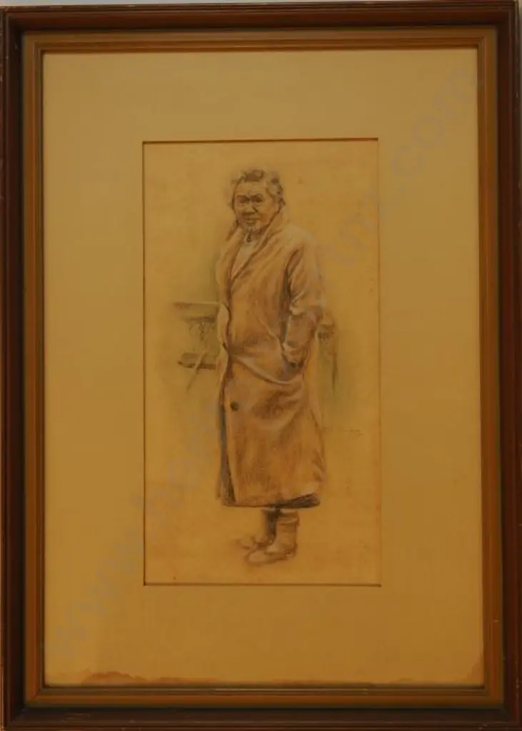 UNKNOWN Artist - Maori Woman Wearing Heavy Coat Image 1++