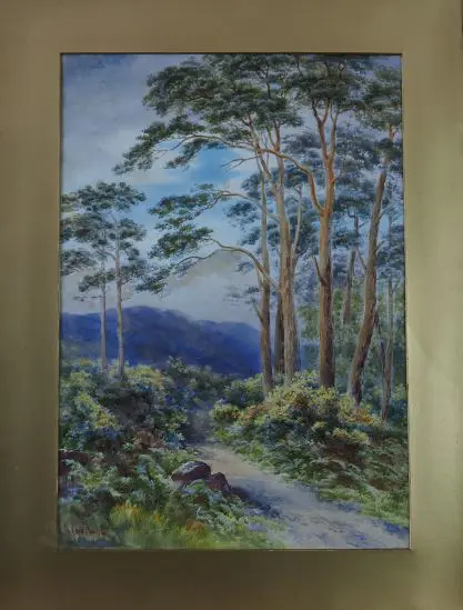 ROLLETT, Hilda Carr (1873-1970) - Woodland track with Hills and Trees Image 1++