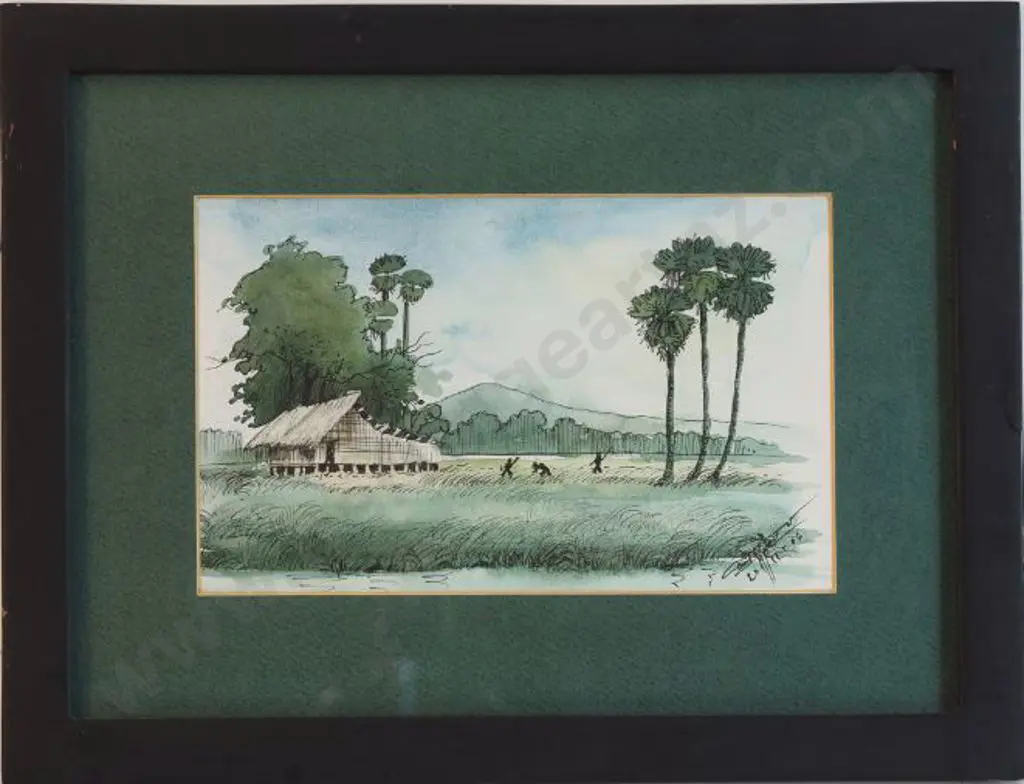UNKNOWN artist - Asian Country Scene with Rice Paddy Image 1++