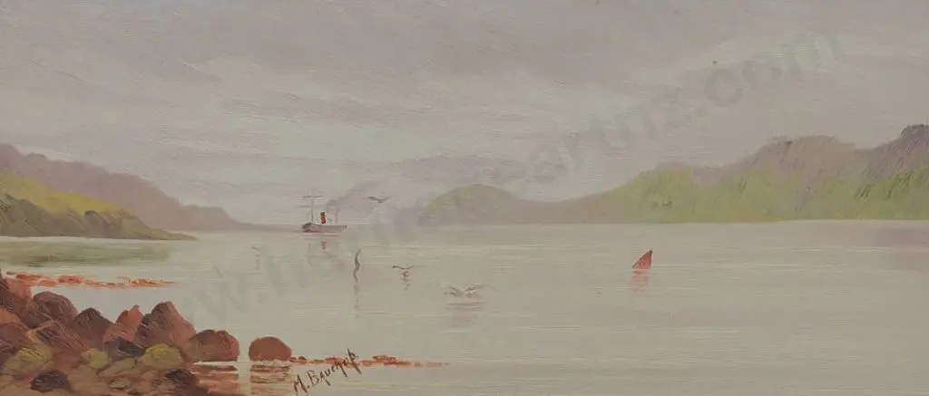 BAUCHOP, Maria (19th Cent) - View Overlooking Port Chalmers c. 1890 Image 1++