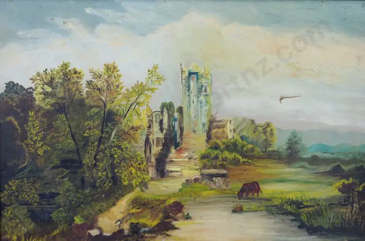 UNKNOWN - Castle with Cow in Country Image 1++
