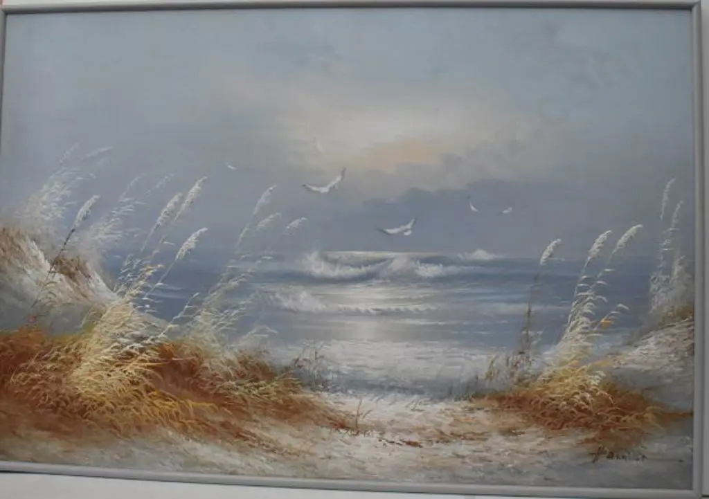 DUNWICK, H - Seascape with Toi Tois and Seagulls Image 1++