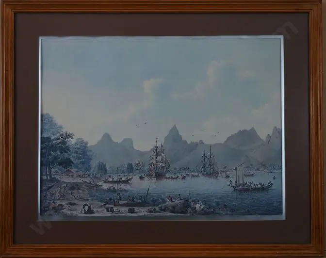 CLEVELEY, John, Jnr (1747-1786) - HMS Resolution and The Discovery in Moorea, Tahiti, 1777 Image 1++