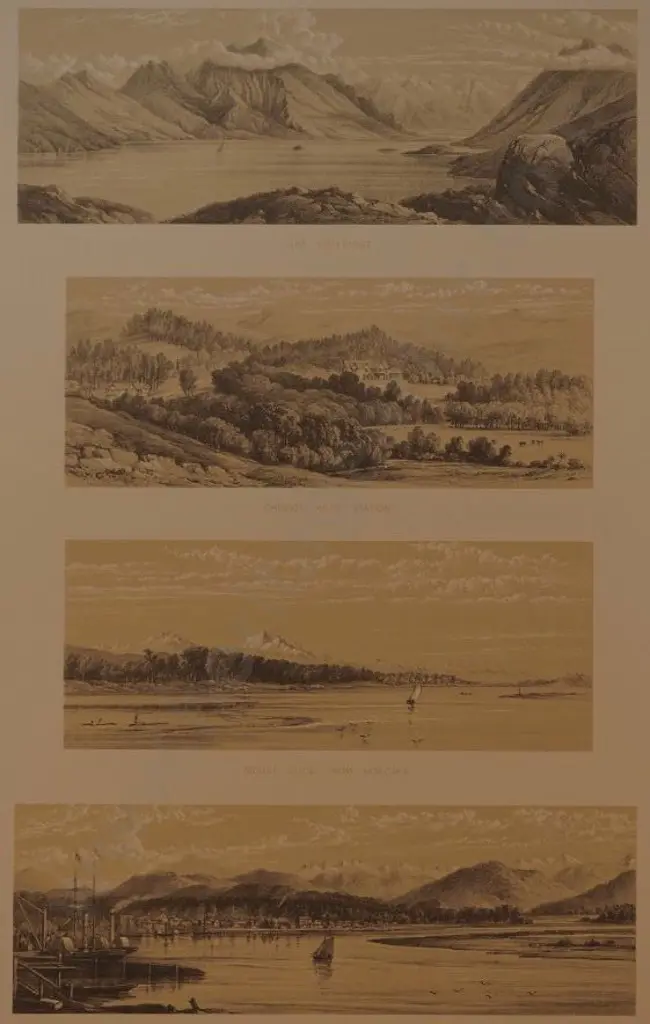 BARRAUD, Charles Decimus (1822-1897) - Lake Coleridge, Cheviot Hills Station, Mount Cook from Hokitika, The Hokitika River - 4 Scenes from New Zealand Graphic & Descriptive (1877) Image 1++