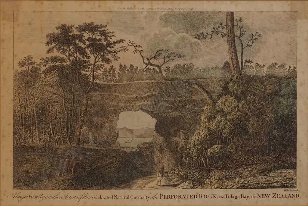 PARKINSON, Sydney (1745-1771) - View of the Perforated Rock in Tolaga Bay in New Zealand, 1760 Image 1++