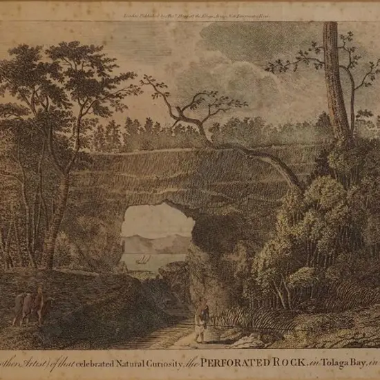 PARKINSON, Sydney (1745-1771) - View of the Perforated Rock in Tolaga Bay in New Zealand, 1760