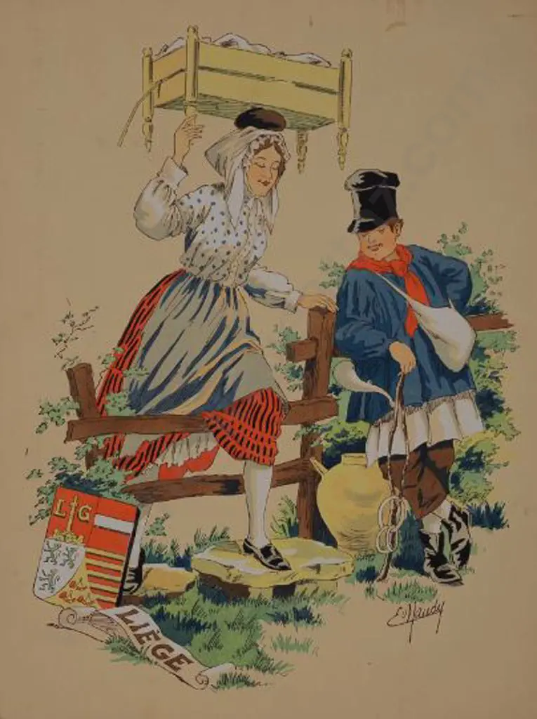 MAUDY, E. (Active 1930s-40s) - Man & Woman in National Dress - Liege Image 1++