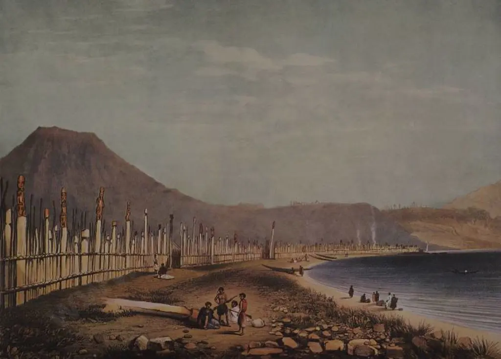 ANGAS, George French (1822-1886) - Te Heu's Old Pah at Waitahanui - Taupo Image 1++