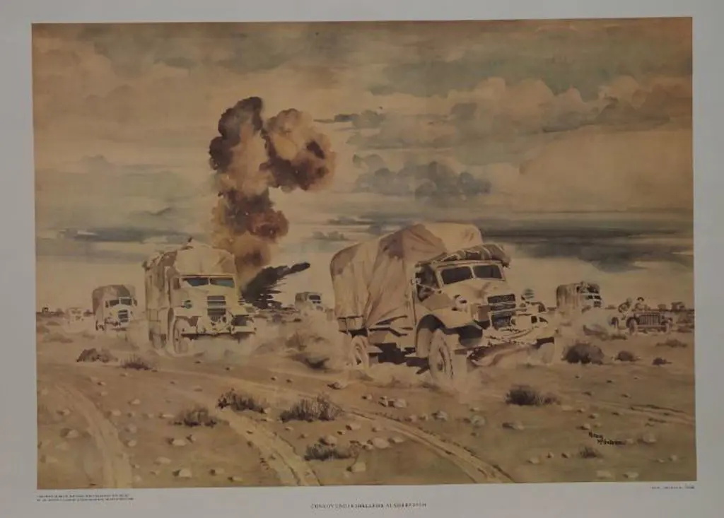McINTYRE, Peter (1910-1995) - Convoy Under Shellfire at Sidi Rezegh Image 1++