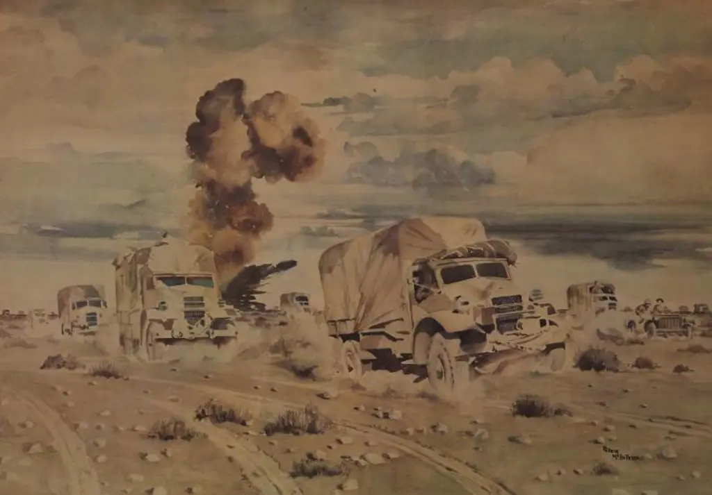 McINTYRE, Peter (1910-1995) - Convoy Under Shellfire at Sidi Rezegh Image 1++