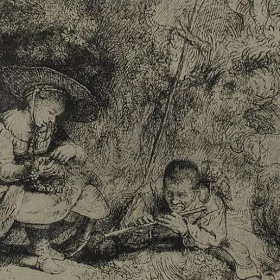 REMBRANDT, Harmenszoon van Rijn (1606-1669) - Girl with Posy and Young Flautist