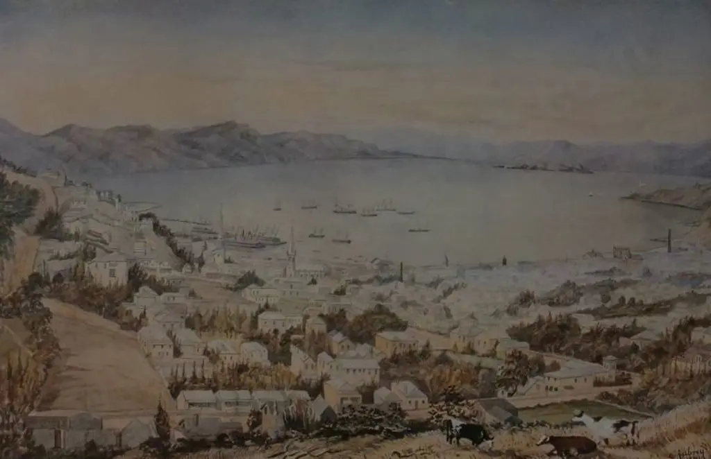 AUBREY, Christopher (1830-1902) - Te Aro and Wellington Harbour - 1889 Image 1++