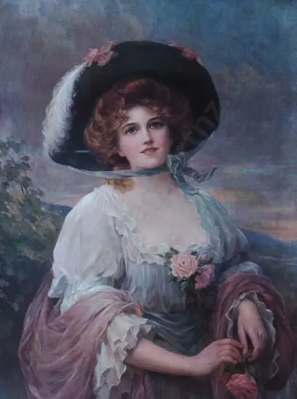 KENDRICK, Sydney (1874-1955) - Fair as the Rose (Edwardian Lady Holding a Rose) Image 1++