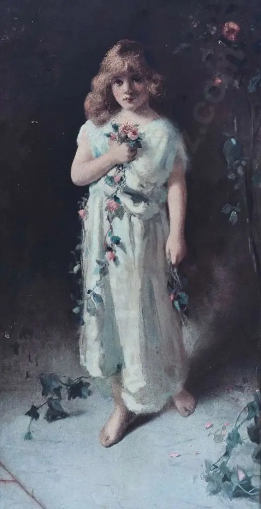 UNKNOWN artist - Full length Portrait of Girl with Flowers Image 1++