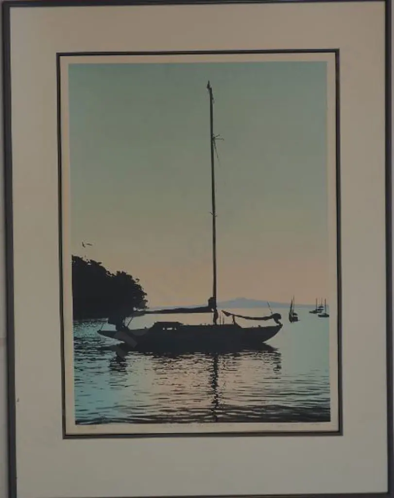 WARR, Malcolm (1939-) - Auckland Outlook looking at Rangitoto Image 1++