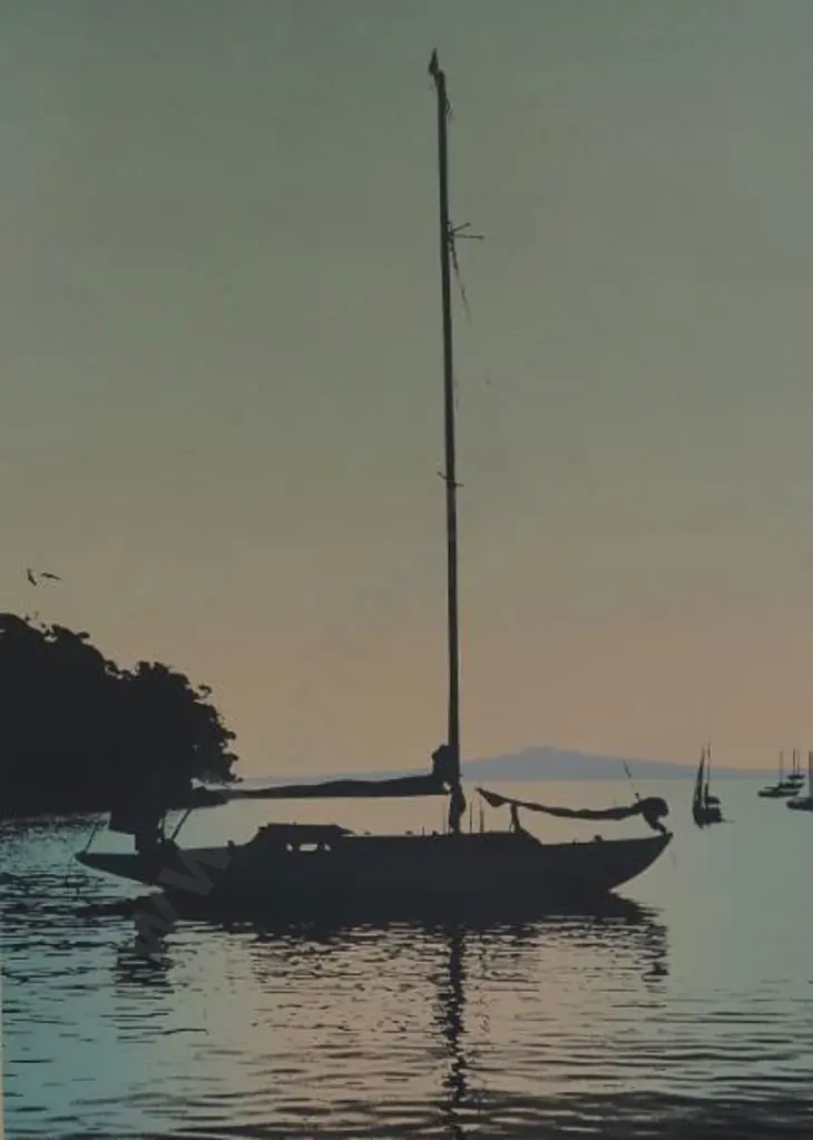 WARR, Malcolm (1939-) - Auckland Outlook looking at Rangitoto Image 1++