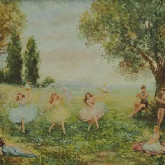 UNKNOWN artist - Dancing Girls in fields with Two Flautists