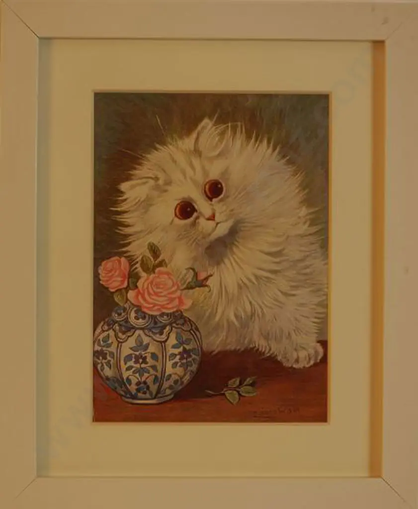 WAIN, Louis (1860-1939) - Pussykins next to Vase of Flowers - Original Colour plate from Louis Wain's Annual - 1914 Image 1++