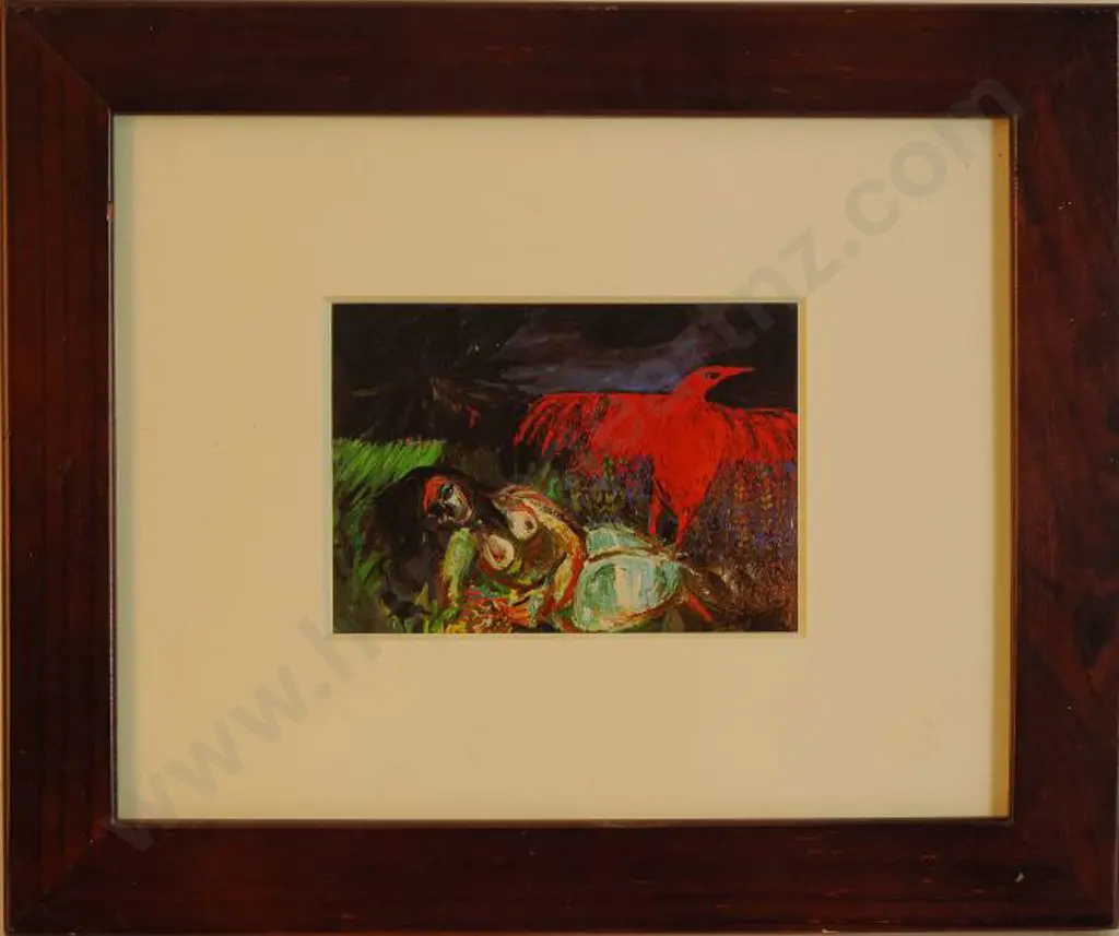 ALBRECHT, Gretchen (1941-) - Woman, Red Bird, Night Image 1++