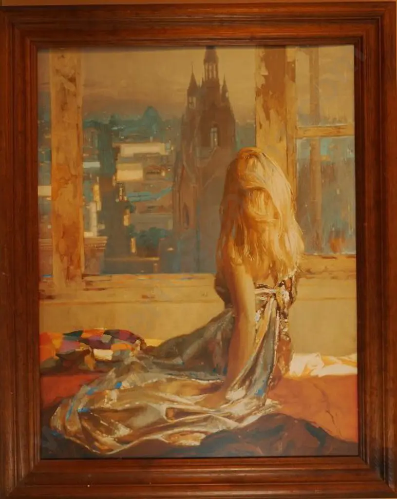 UNKNOWN Artist - Woman on Bed Looking at Church Image 1++