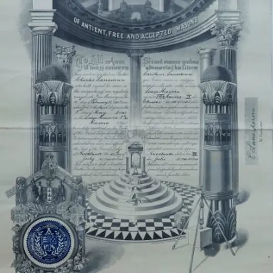 UNKNOWN Artist - Freemasons - Certificate of Induction for Charles Lansdowne, 1941