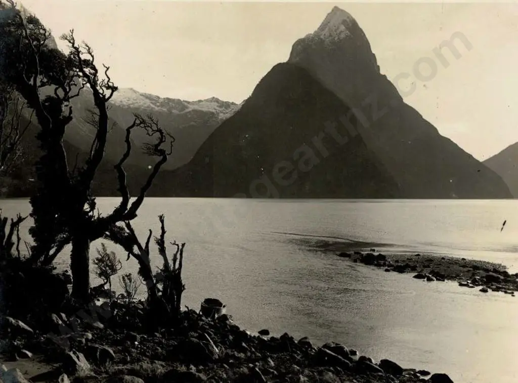 NZ GOVT PUBLICITY (Early 20th Cent.) - Mitre Peak, Milford Sound, c.1910 Image 1++