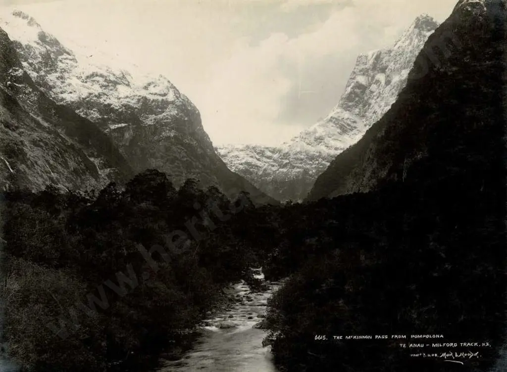 MUIR & MOODIE - Dunedin (1898-1916) - The McKinnon Pass from  Pompolana, c.1908 Image 1++