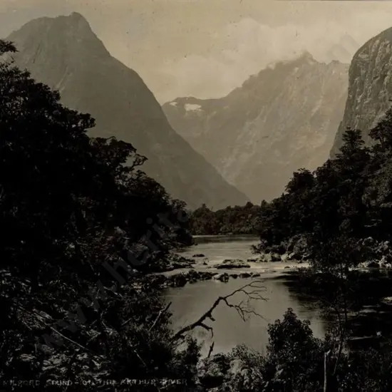 BURTON BROS - Dunedin (1870s-1890s) - Milford Sound from the Arthur River, c.1897