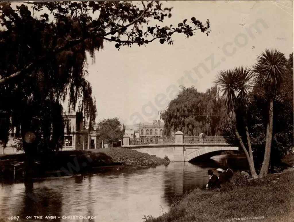 BURTON BROS - Dunedin (1870s-1890s) - On the Avon, Christchurch, c. 1880 Image 1++