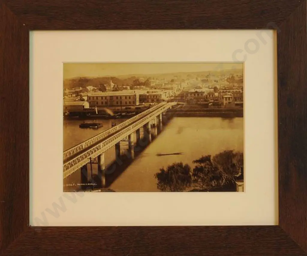 BURTON BROS - Dunedin (1870s-1890s) - Wanganui. Old Town Bridge and River, c. 1880 Image 1++