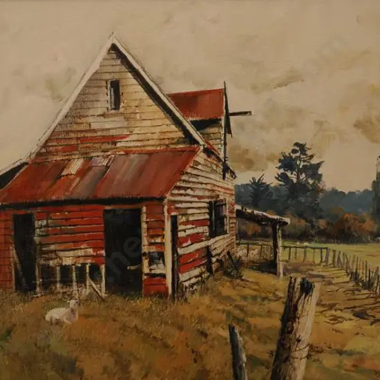 HOLMES, John (Active 1960s/70s) - Run-down Farmhouse with Sheep