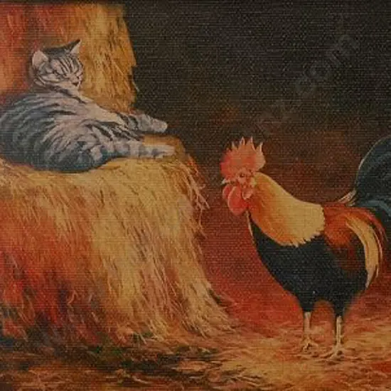 PAPPS, Ernest (1929-) - Cat & Rooster in Barn