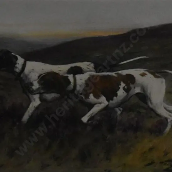 WRIGHT, George (1860-1944) - Out on the Moors - Two dogs